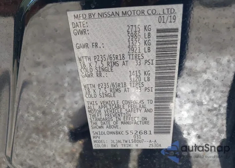 2019 Infiniti Qx60 Luxe from USA, damaged, VIN 5N1DL0MN8KC552681